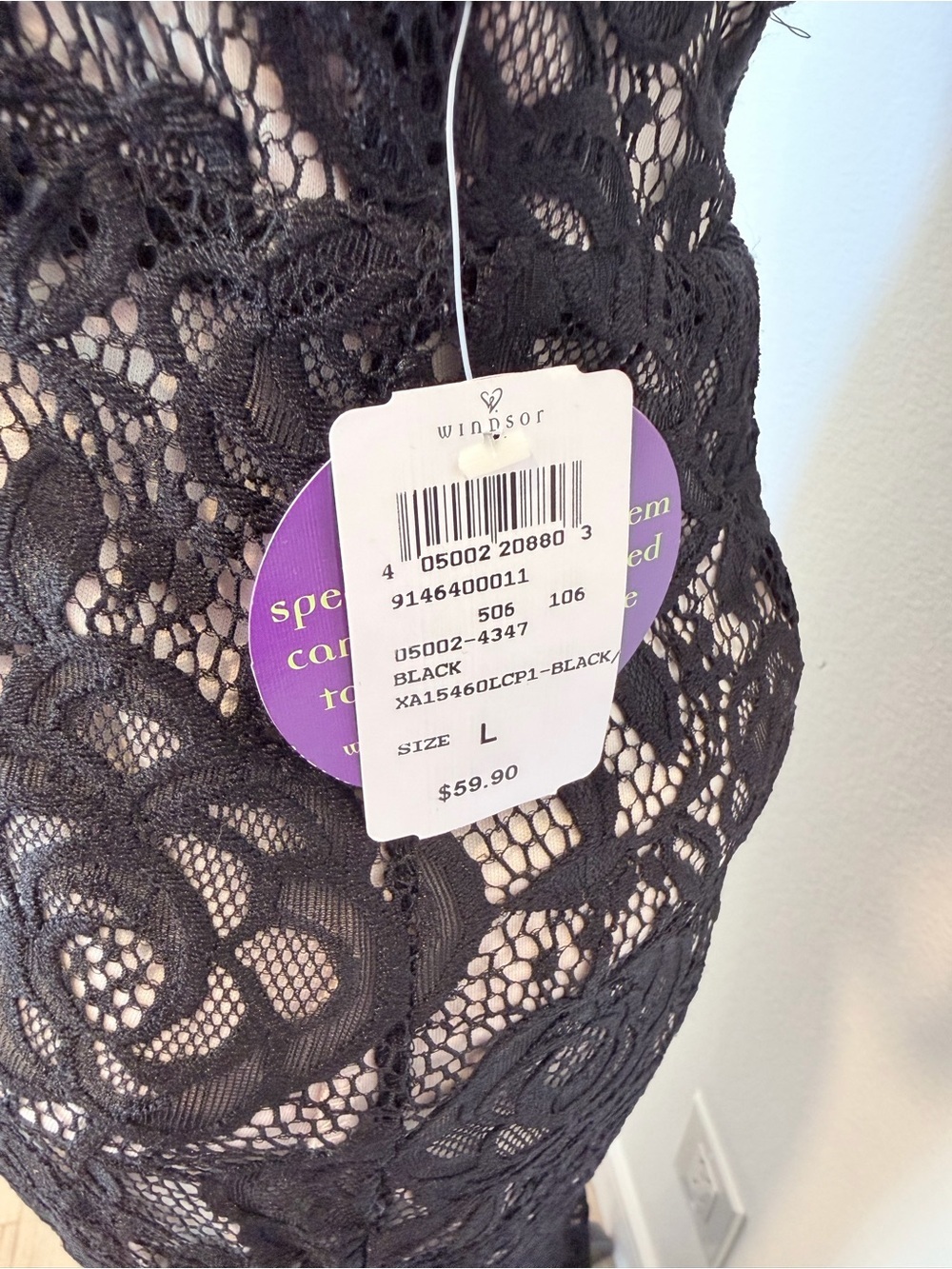Black Lace V-Neck Evening Dress with Nude Lining - Picture 4 of 4